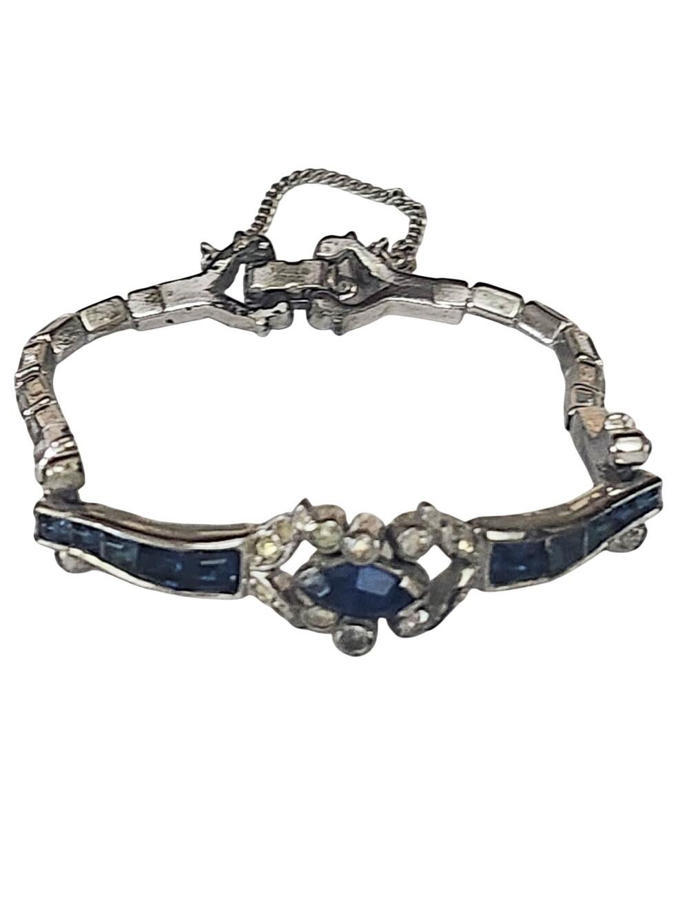Rare Vtg 1940s Mazer Bros  Baguette Blue Rhinestone Bracelet